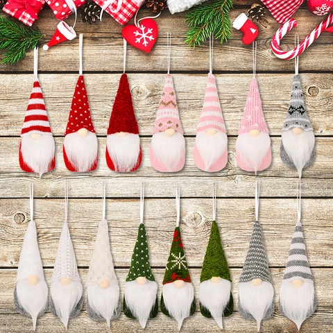 Christmas Gnome Hanging Ornament Knitted Hat Faux Fur Beard Plush Tomte Doll For Holiday Tree Home Decor Nordic Style