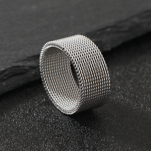 Minimalistischer Edelstahl Mesh Weave Band Ring Industrie Breit Gewebtes Muster Modeschmuck Für Damen Und Herren Unisex