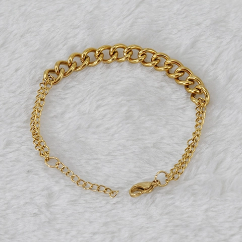 Stainless Steel Gold Plated Curb Chain Stitched Bracelet For Women Men Double Layer Adjustable Link Chain Fashion Jewelry Daily Party Gift