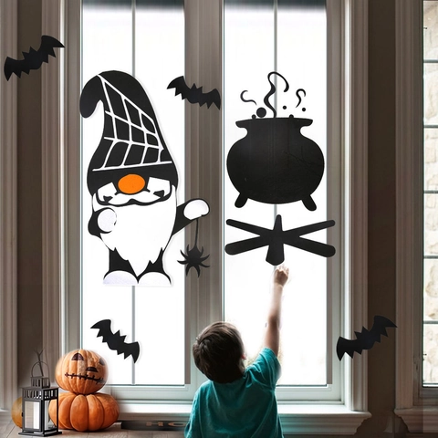 Decorazioni Per Porte E Finestre Di Halloween Feltro Non Tessuto DIY Siluetta Strega Gnomo Trick Or Treat Adesivo Parete