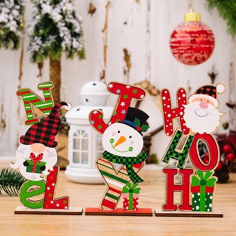 Décorations De Table De Noël En Bois Noel Joy Hohoho Avec Père Noël Bonhomme De Neige Et Gnome