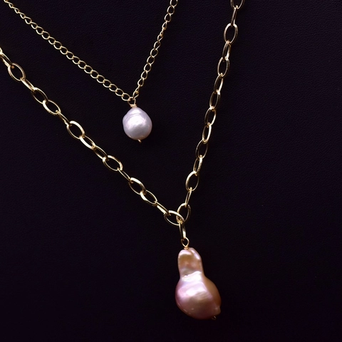 Collier de Perles d'Eau Douce Baroques Fait Main Cuivre Plaqué Or Vintage Chaîne de Pull Multicouche Bijoux Femme