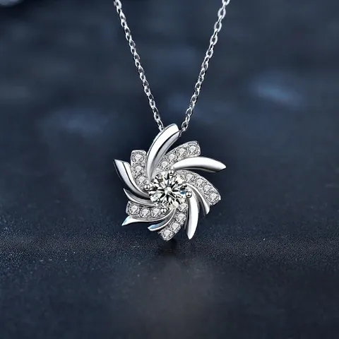 Collana con Pendente a Mulino a Vento Rotante in Argento Sterling S925 e Moissanite per Donna Design di Lusso Leggero Catena per Clavicola Gioielli Regalo