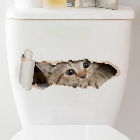Adesivi Murali Gatto 3D Realistici In PVC Impermeabile Autoadesivi Rimovibili Per Sedile WC Bagno Decorazione Casa