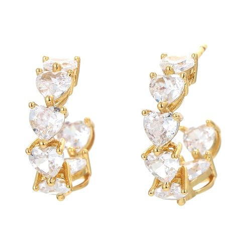 Pendientes De Aro En C Con Circonita En Forma De Corazón Base De Cobre Galvanizado Joyería Elegante Para Mujeres Niñas