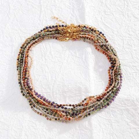 Natural Stone Beaded Necklace For Women Faceted Gemstone Boho Choker With Gold Plated Adjustable Chain