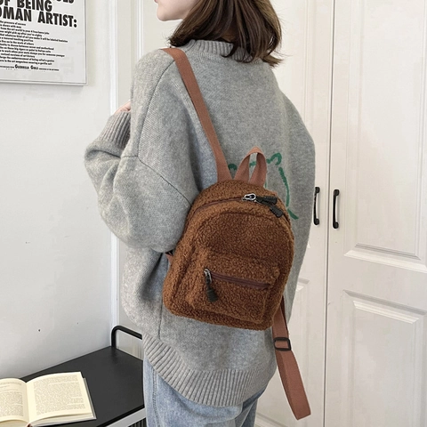 Mini Rugzak Pluche Lamswol Kunstbont Klein Schattig Trendy Student Schooltas Voor Dames Meisjes Herfst Winter Casual