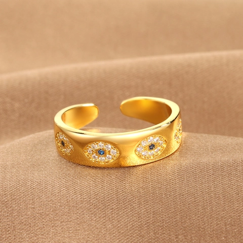 Bohemian Evil Eye Open Ring For Women Micro Pave Zirconia Copper Adjustable Finger Ring Gold Silver Plated Fashion Jewelry Gift