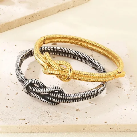 Stainless Steel Knot Bangle Bracelet Spiral Cable Texture Open Hinged Cuff Retro Fashion Jewelry For Women Men