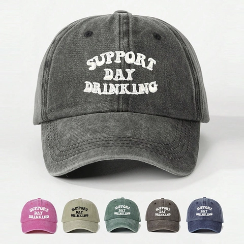 Casquette De Baseball Brodée Support Day Drinking Coton Lavé Ajustable Protection Solaire Chapeau Vintage