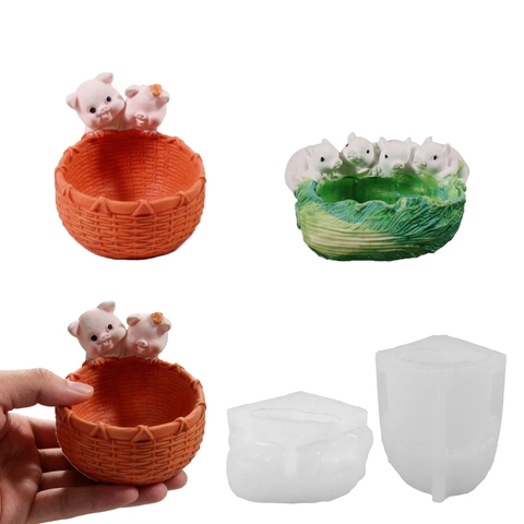 Pig Cabbage Bamboo Basket Silicone Mold DIY Handmade Resin Storage Box Candle Cup Decorative Crafts