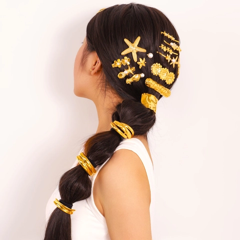 Soporte Coleta Acero Inoxidable Goma Pelo Concha Corazón Estrella Mar Geométrico Impermeable Accesorios Cabello Mujer