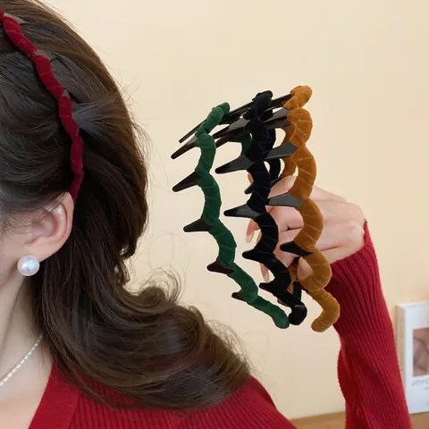 Retro Wellenförmiges Beflocktes Stirnband Samt Zickzack Haarreif Mit Rutschfesten Zähnen Damen Haaraccessoires