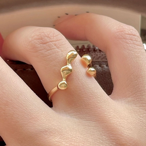 925 Sterling Silver Open Ring Adjustable Irregular Organic Liquid Metal Lava Minimalist Jewelry For Women