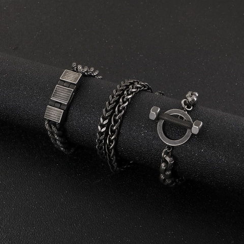 Pulsera Hombre Acero Inoxidable 316L Industrial Retro Plata Negro Oxidado Cierre De Palanca De Pesas Joyería Punk