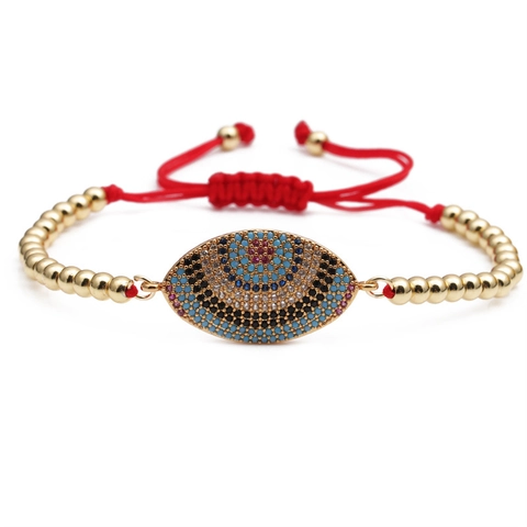 Evil Eye Zircon Bracelet Copper Micro Pave Adjustable Drawstring Colorful Jewelry Unisex