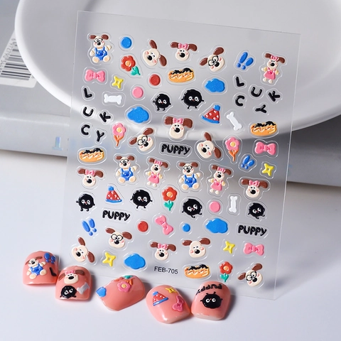 Adesivi Unghie Rilievo 5D Cartone Animato Cucciolo Impermeabile Decorazioni Arte DIY Carino Per Donne