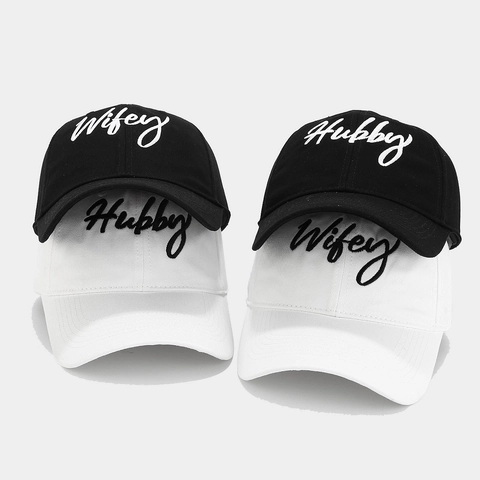 Cappellino Da Baseball Ricamato Hubby Wifey Cotone Cappello Da Sole Regolabile Per Coppie Regalo Di Nozze Anniversario