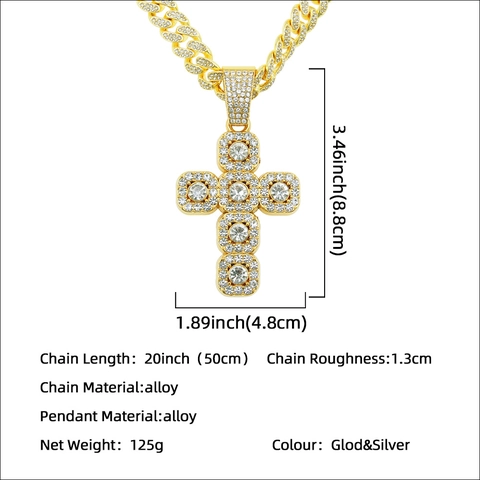 Kruis Hanger Ketting Hip Hop Legering Iced Out Rhinestone Cubaanse Link Keten Voor Mannen Cool Bold Streetwear Sieraden
