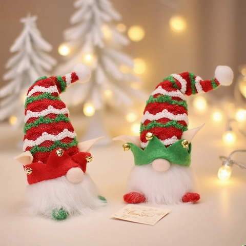 Weihnachtsgnom Elf Puppe Leuchtend LED Gestrickt Plüsch Hängendes Ornament Feiertagsdekoration Waldmann Mit Glocken
