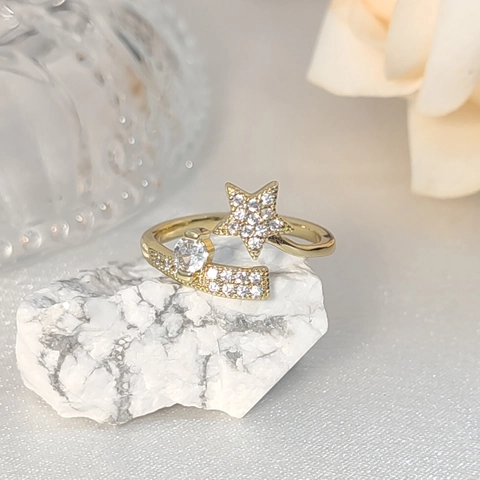 Anillo Ajustable Abierto De Cobre Forma Estrella Micro Pavé Circonita Joyería Moda Elegante Minimalista Para Mujer