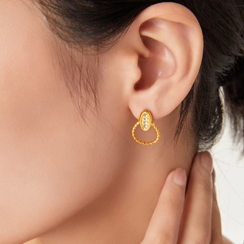 Orecchini a Cerchio Pendenti in Acciaio Inossidabile Vintage Francese per Donna Placcati Oro Argento con Strass Intarsiati