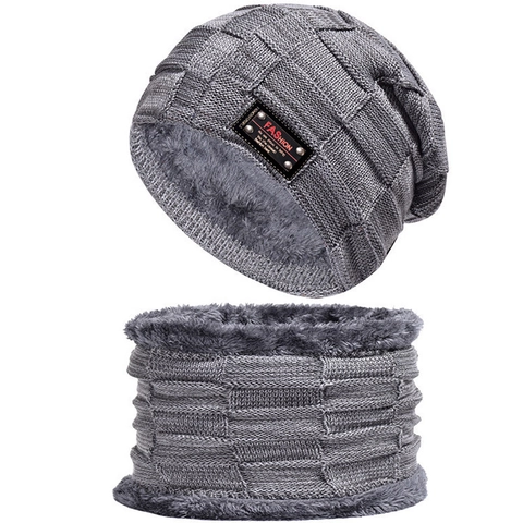 Strickmütze Und Halstuch Acryl Kunstvlies Gefüttert Kariertes Muster Winter Warm Outdoor Thermisch Winddicht