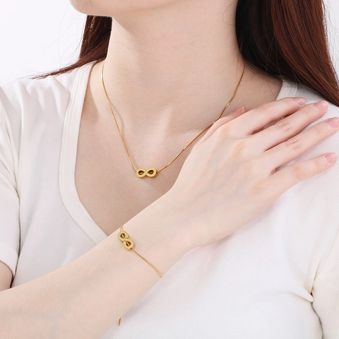 Stainless Steel Infinity Symbol Necklace And Bracelet Adjustable Snake Chain Minimalist Modern Fashion Jewelry