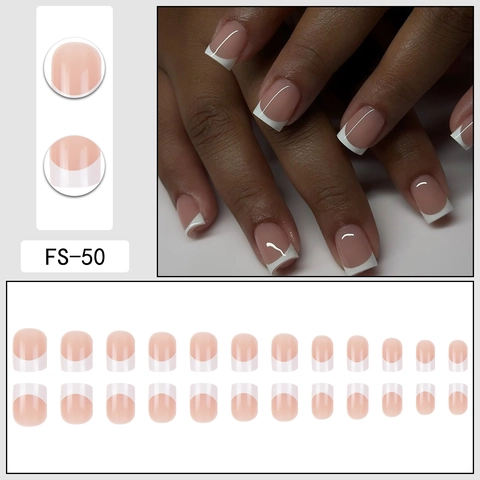 Unghie Finte Press On French Tip Quadrate Rosa Nude Bordo Bianco Unghie Artificiali Eleganti Semplici Quotidiane Per Donne