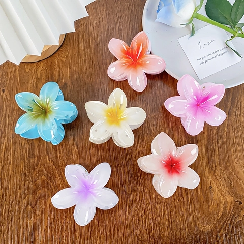 Bloem Haarklem Plumeria Hars Haargrijper Antislip Zomer Strand Tropisch Haaraccessoires Voor Vrouwen Groot Kleurrijk