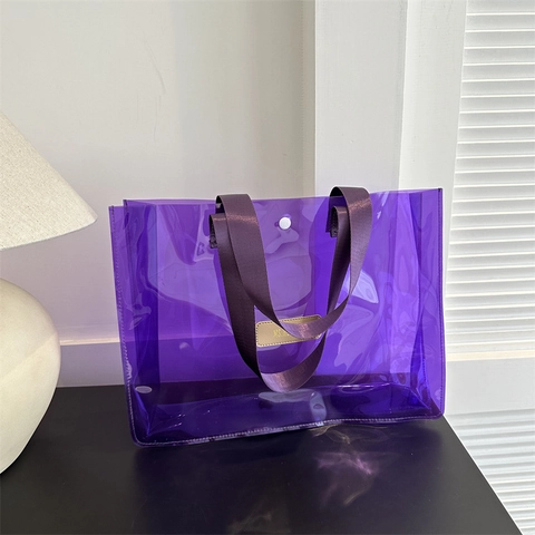 Transparent PVC Tote Bag Large Capacity Fashion Summer Beach Shopping Handbag For Women Casual Clear Shoulder Bag