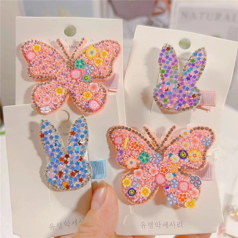 Cute Hair Clips And Headband Rhinestone Imitation Artificial Pearl Butterfly Bunny Heart Flower Pattern Colorful Accessories For Girls