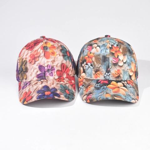 Vintage Floral Print Baseball Cap Adjustable Metal Buckle Sun Protection Outdoor Artistic Casual Sports Hat For Women