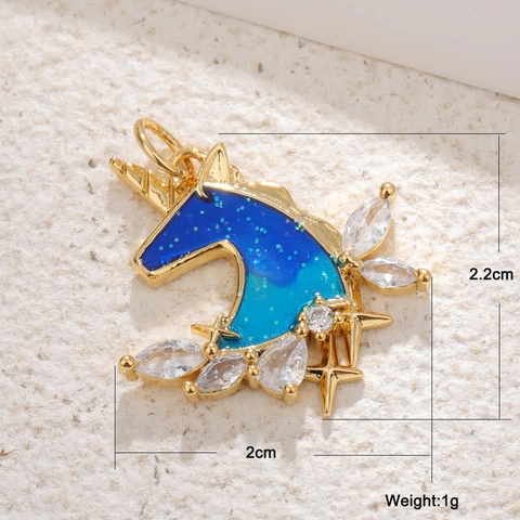 Copper Zirconia Blue Opal Pendant Charm Unicorn Moon Turtle Astronaut Tarot Style Starry Sky DIY Jewelry Accessories