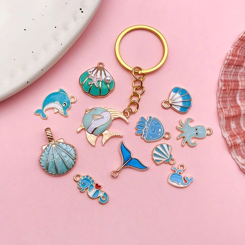 Ocean Animal Charms Enamel Alloy Dolphin Shell Octopus Pendants For DIY Jewelry Making Bracelet Necklace Accessories