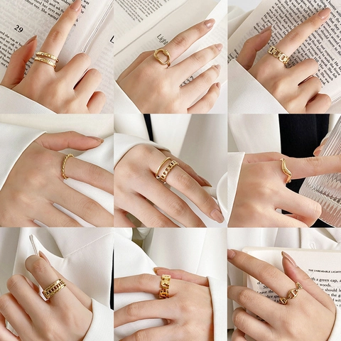 Anello Aperto Minimalista in Acciaio Inossidabile per Donna Anello con Dito in Oro Argento Galvanizzato Geometrico Regolabile Gioielli di Moda