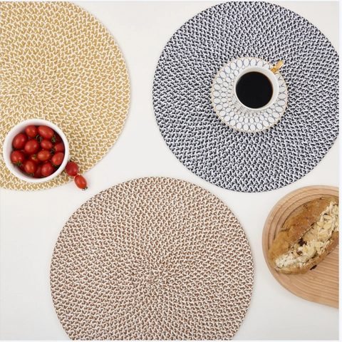 Round Braided Placemats Woven Two Tone Heat Resistant Dining Table Mats Decorative Minimalist Non Slip