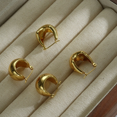 Orecchini a Cerchio Puffy in Acciaio Inossidabile Minimalista da Donna Placcati in Oro 18K Orecchini a U Ovali Chunky Gioielli di Moda