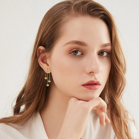 Geometrische Kugel Quasten Ohrringe Mit Silbernem Ohrstecker Legierung Gold Poliert Gestufte Multi Kette Elegant Für Damen