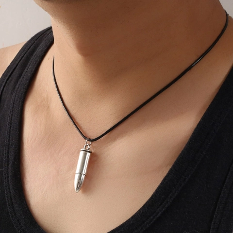 Collana Con Pendente A Proiettile Lega Di Zinco Tono Argento Cordino Nero Punk Rock Moda Gioielli Minimalisti Uomo Donna