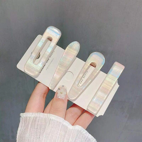 Pinces À Cheveux En Résine Irisée Avec Base Métallique Texture Coquillage Holographique Barrettes Géométriques Pour Femmes Filles