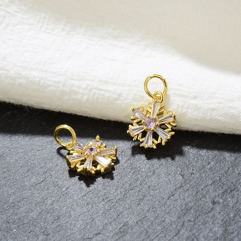 Pendentif Flocon De Neige Cuivre Micro Pavé Zircone Colorée Plaqué Or Pour Création De Bijoux DIY Élégant Accessoire Femme