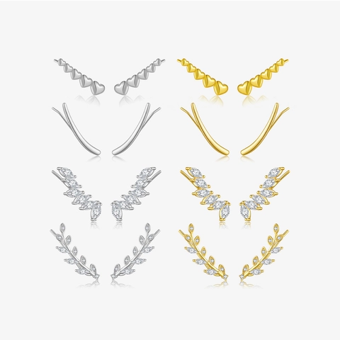 Cubic Zirconia Ear Climber Earrings With 925 Sterling Silver Earring Post Wheat Leaf Heart Minimalist Elegant Women Jewelry