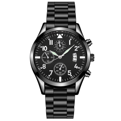 Herren Quarzuhr Edelstahlband Legierungsgehäuse Leuchtzeiger Datumsanzeige Business Mode Casual Multifunktional