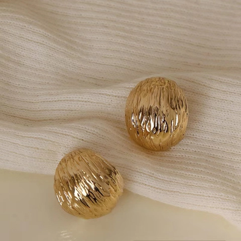 French Vintage Wrinkle Texture C Shaped Hoop Earrings For Women Stainless Steel With Silver Earring Post 18K Gold Plated