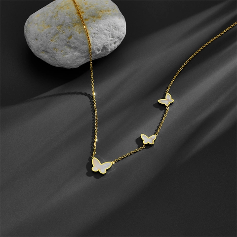 Butterfly Necklace Stainless Steel Gold Plated Mother Of Artificial Pearl Shell Pendants Elegant Fashion Jewelry For Women