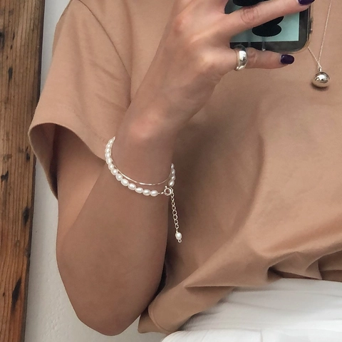 Freshwater Pearl Bracelet With 925 Sterling Silver Irregular Baroque Minimalist Vintage Style Jewelry For Women