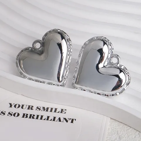 Dijes De Corazón Acrílico Galvanizado Color Plata Borde De Encaje Para Fabricación De Joyas Bricolaje Pulsera Collar Pendientes
