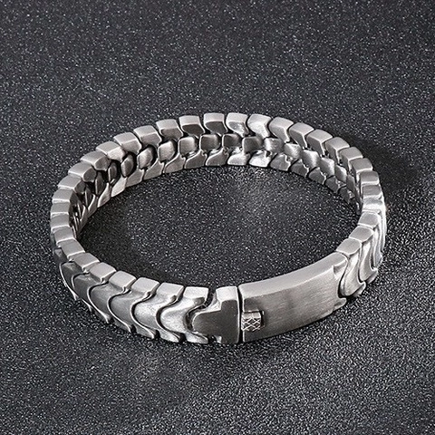 Bracciale Uomo Acciaio Inossidabile Catena Osso Di Drago Incastro Squama Di Pesce Punk Industriale Minimalista Gioielli In Titanio