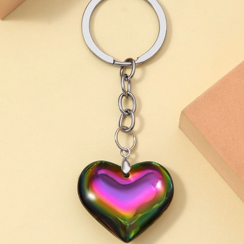 3D Resin Heart Keychain Colorful Gradient Love Heart Keyring For Bag Charm Pendant Fashion Accessories Jewelry Gift